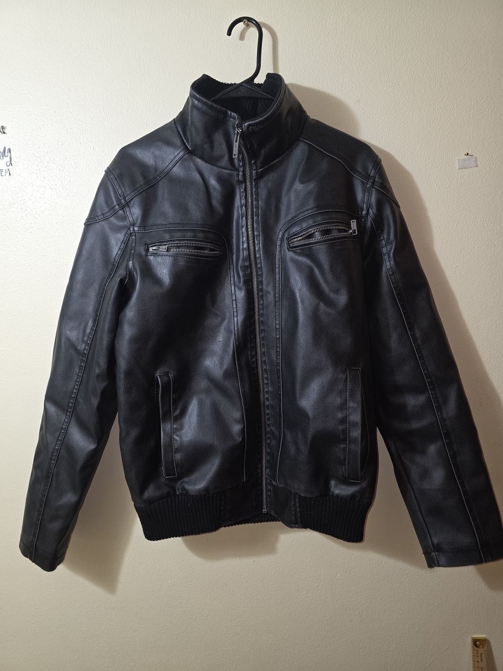 Guess Black Faux Leather Bomber Jacket Size S
